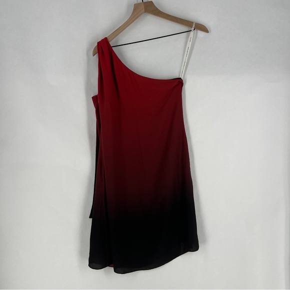 HALSTON HERITAGE Women's Chiffon Red Black Ombre One-Shoulder Cocktail Dress S - Picture 9 of 16